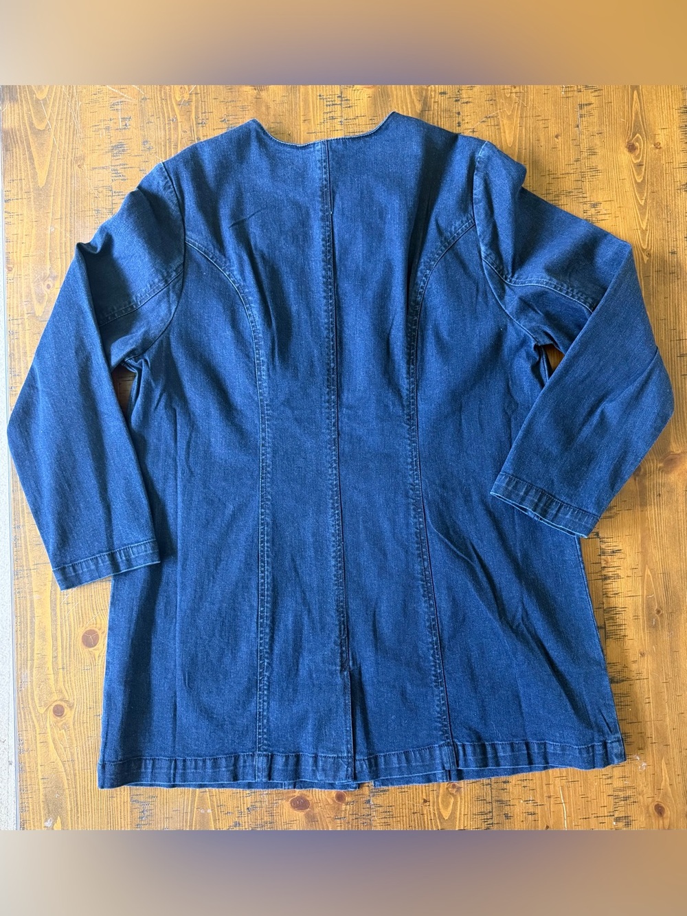 Jessica London. Denim Zip-Front Long Jacket in Dark Blue with gold detail. 18W - Picture 5 of 5